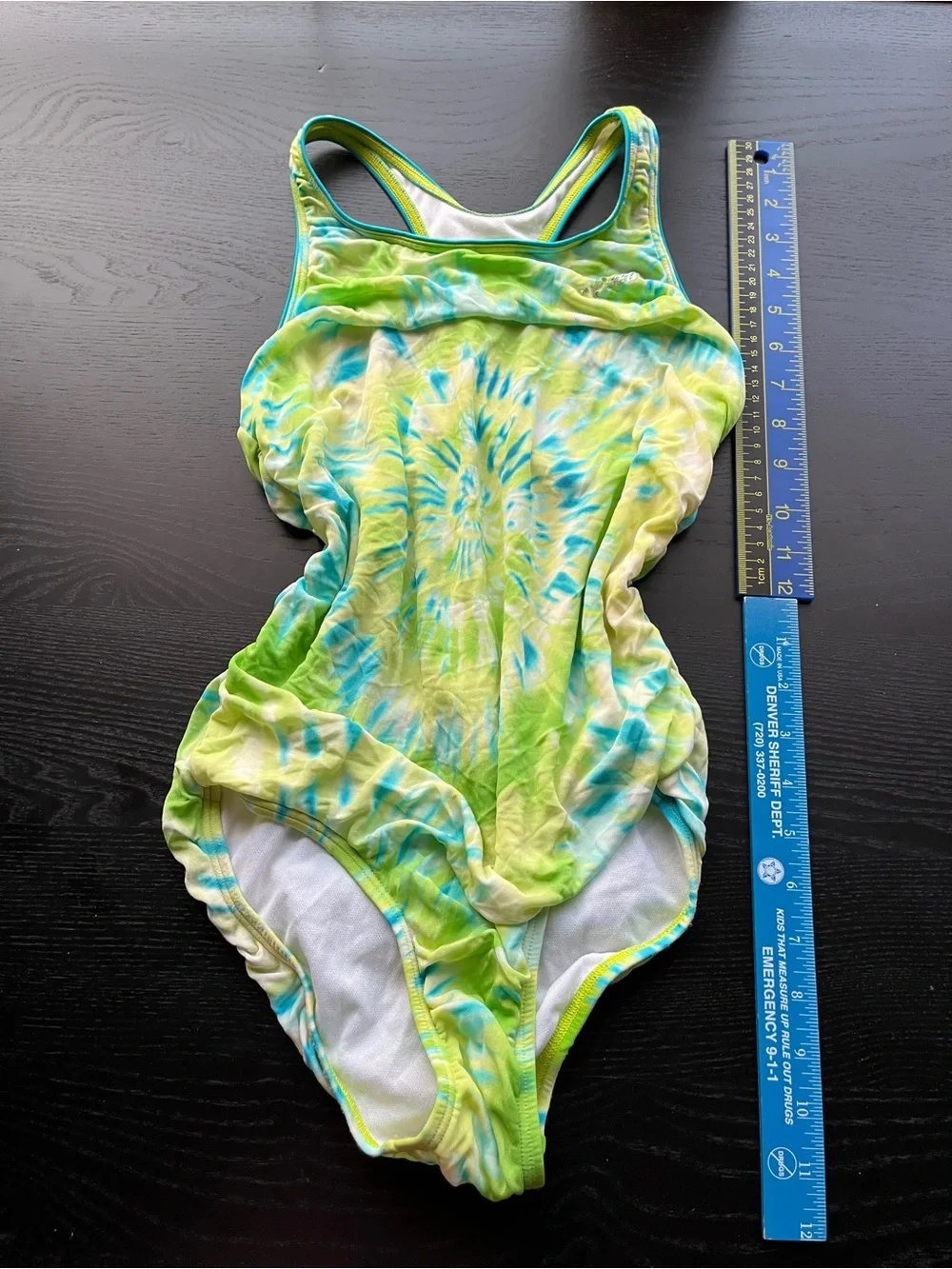 Speedo Girls Lime Green Blue Tie Dye One Piece Swimsuit Size 14 Athletic
